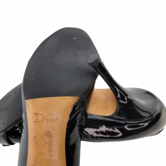 AUTHENTIC DIOR Black Patent Leather CD Logo Peep Toe Pumps Size 41 (US10.5 - 11) - Picture 12 of 15